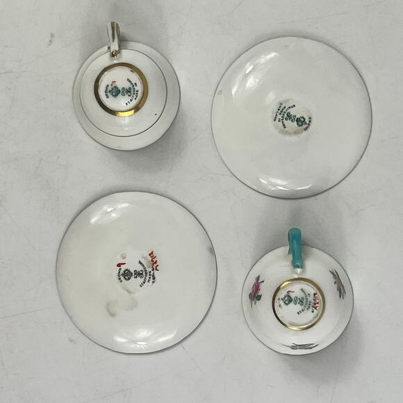 Crown Staffordshire Mini Teacup Saucer Set Floral Bird Gold Bone China England - Picture 3 of 14